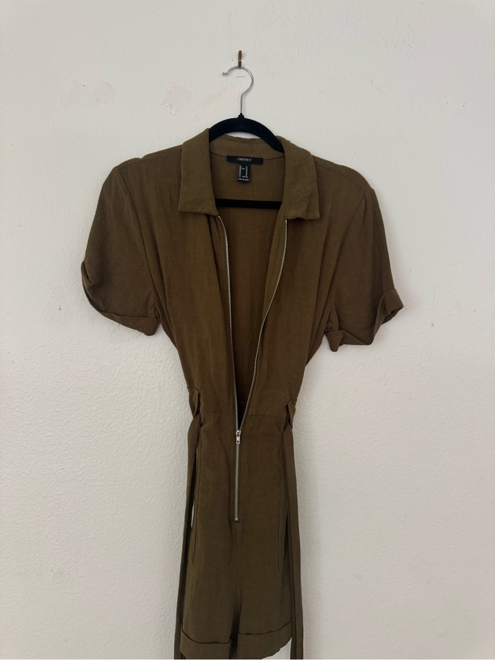 Forever 21 Olive Utility Short-Sleeve Romper with Tie Waist - Picture 12 of 13
